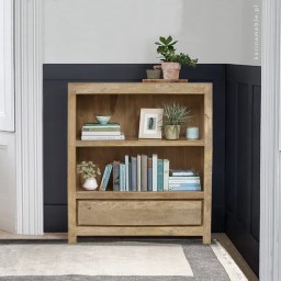 mała biblioteczka drewniana konsola z szufladą
