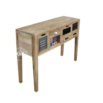 meble industrialne konsola drewno mango vintage postarzana