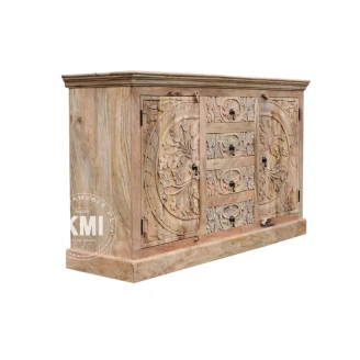 meble indyjskie w stylu boho drewniana komoda rzeźbiona MANDALA naturalna