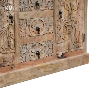meble loftowe  boho drewniana komoda rzeźbiona MANDALA naturalna