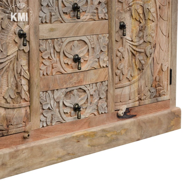 meble loftowe  boho drewniana komoda rzeźbiona MANDALA naturalna