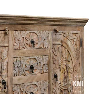 rustykalne meble boho drewniana komoda rzeźbiona MANDALA naturalna