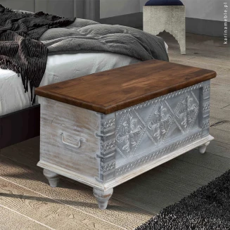Skrzynia Orientalna Silver 90 cm | Kufer z Drewna Mango i Metalu