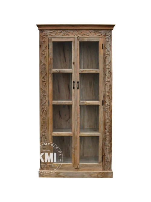 meble rustykalne drewniana witryna rzeźbiona MANDALA natural boho