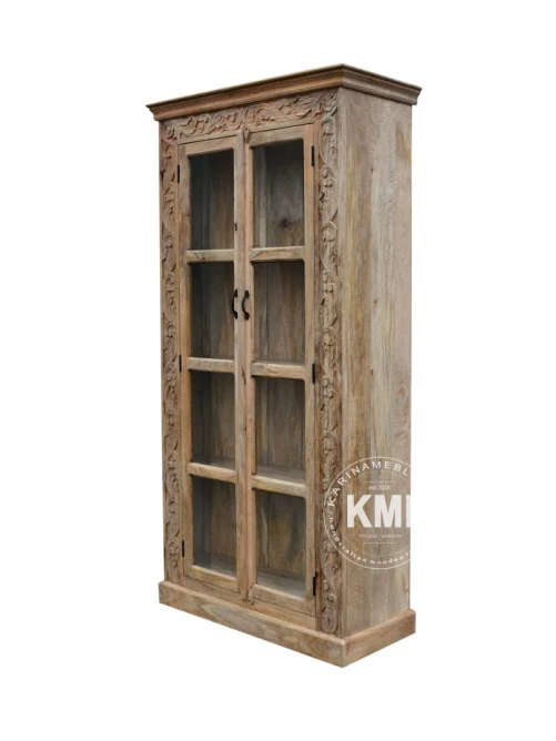 meble loftowe drewniana witryna rzeźbiona MANDALA natural boho