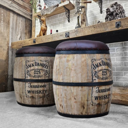 Puf ze schowkiem beczka Jack Daniel's | meble loftowe z drewna mango