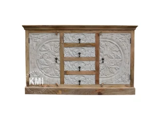 Komoda Indyjska Mandala 150 cm | Białe Rzeźbione Meble Orientalne