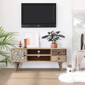 Mała Szafka RTV Drewniana Qumin 117 cm | Scandi Boho Mango