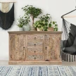 Indyjska komoda rzeźbiona Mandala 150cm z drewna mango 4 szuflady styl boho