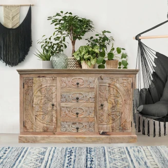Indyjska Komoda Rzeźbiona Mandala 150 cm | Meble z Drewna Mango