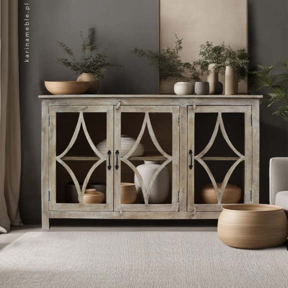 meble indyjskie salon drewniana komoda Vintage Princess bielona