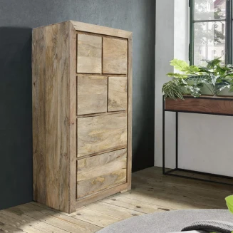 Nowoczesna Komoda z Drewna Mango 130 cm | Słupek z Szufladami