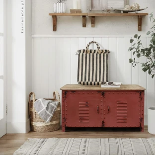meble industrialne metalowa szafka na buty czerwona