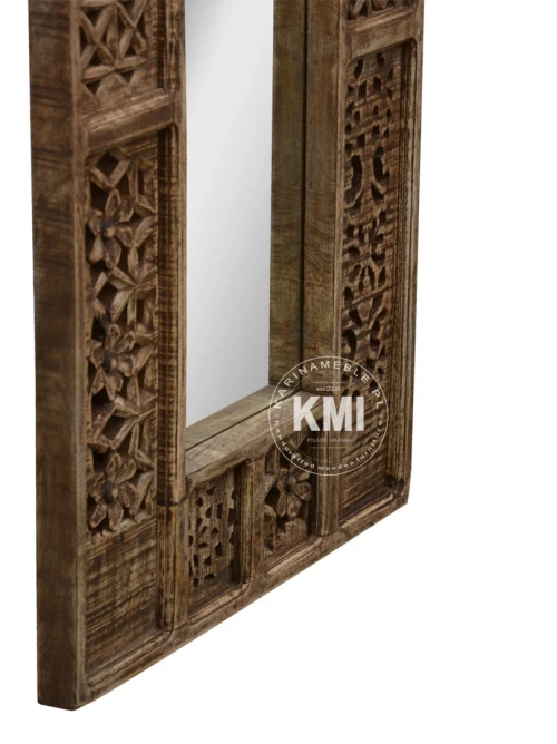 meble salon indyjskie lustro drewniane rzebione Shanti rzeźbione 75x150 cm