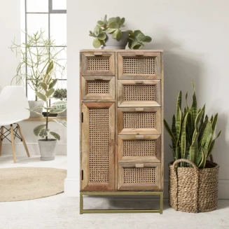 Wysoka Komoda Rattanowa z Drewna Mango Sawana 53 cm | Meble Boho