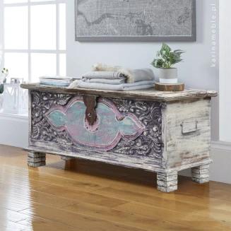 Meble indyjskie – drewniana kolorowa skrzynia boho