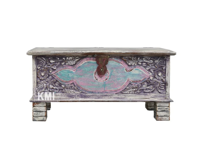 meble rustykalne drewniana skrzynia boho kolorowa