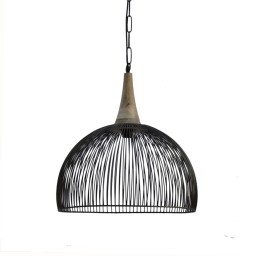 lampa industrialna nad stół z metalu i drewna ażurowa średnia