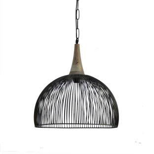 lampa industrialna nad stół z metalu i drewna ażurowa średnia