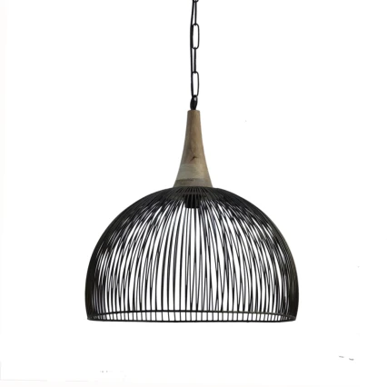 lampa industrialna nad stół z metalu i drewna ażurowa średnia