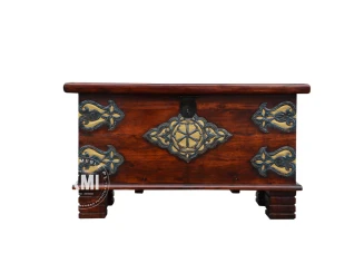 Skrzynia Orientalna Bindi 80 cm | Drewniany Kufer z Mosiądzem