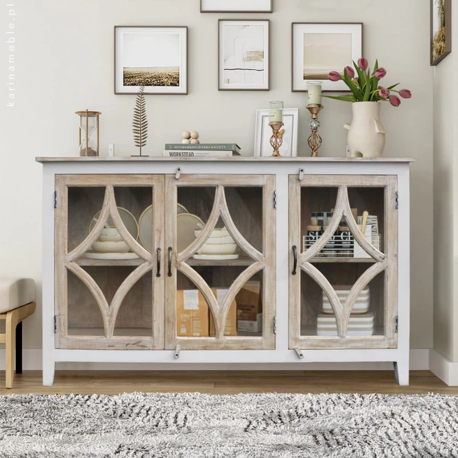 meble indyjskie drewniana przeszklona komoda HAMPTON ISLAND vintage