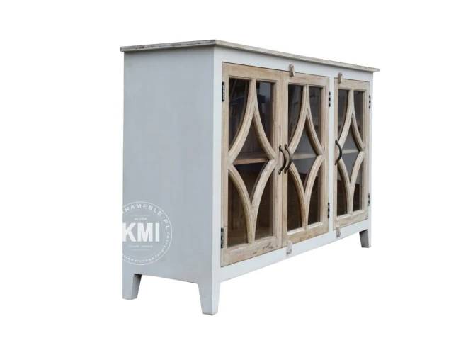 meble rustykalne drewniana przeszklona komoda HAMPTON ISLAND vintage