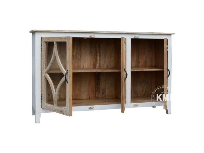 meble indyjskie do salonu drewniana przeszklona komoda HAMPTON ISLAND vintage