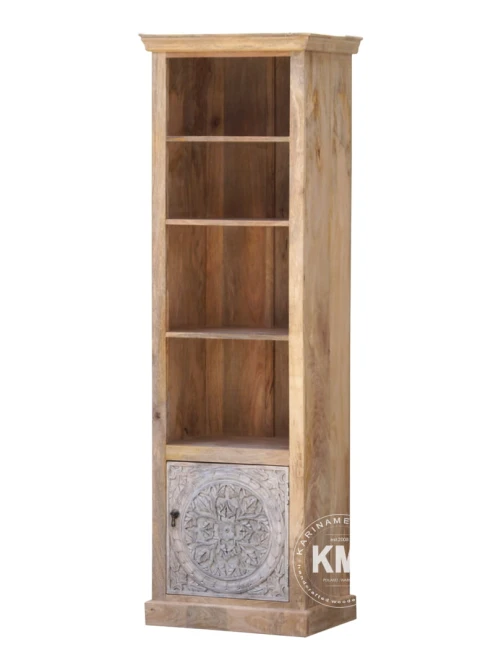 meble indyjskie drewniane biblioteczka rzeźbiona MANDALA bielona