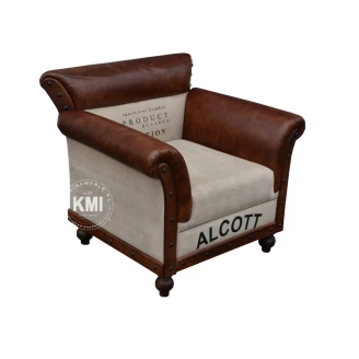 fotel industrialny alcott widok pod kątem skóra kozia bawełna vintage nadruki