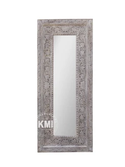 Bielone lustro indyjskie rzeźbione 50×120 cm – meble drewniane