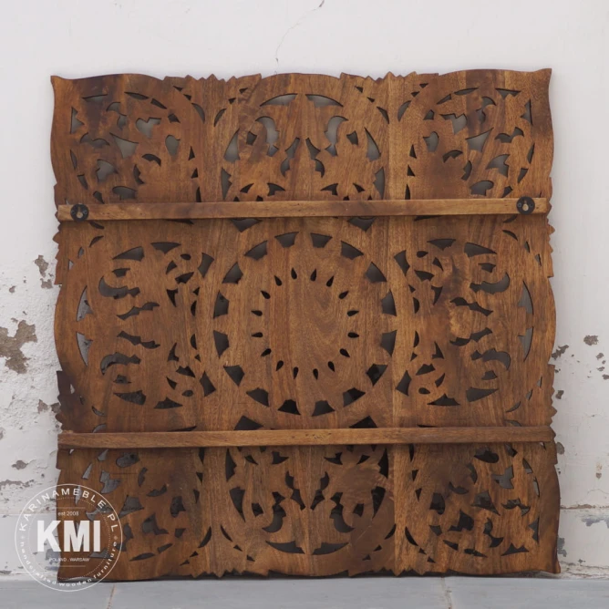orientalny rzeźbiony boho indyjski panel drewniany 90x90 brązowy