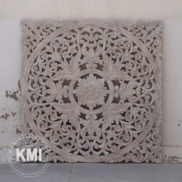 drewniany panel indyjski w stylu boho  105x105 bielony
