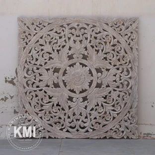 drewniany panel indyjski w stylu boho  105x105 bielony