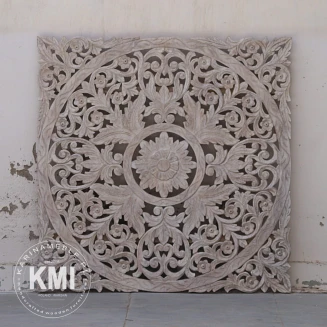 drewniany panel indyjski w stylu boho  105x105 bielony