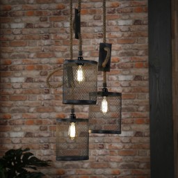 loftowa lampa potrójna na sznurze jutowym
