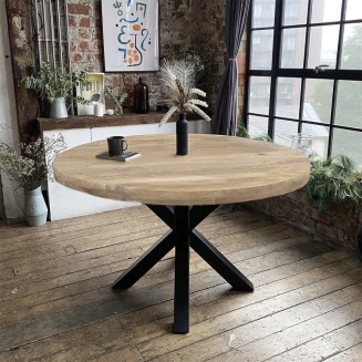 Okrągły Stół Industrialny | Mebel z Drewna Mango i Metalu 120 cm