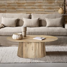 Owalny Stolik Kawowy z Lamelami 120 cm | Meble z Drewna Mango