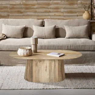 Owalny Stolik Kawowy z Lamelami 120 cm | Meble z Drewna Mango