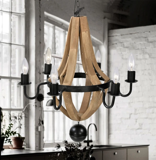 stylowa lampa loftowa drewniana vintage