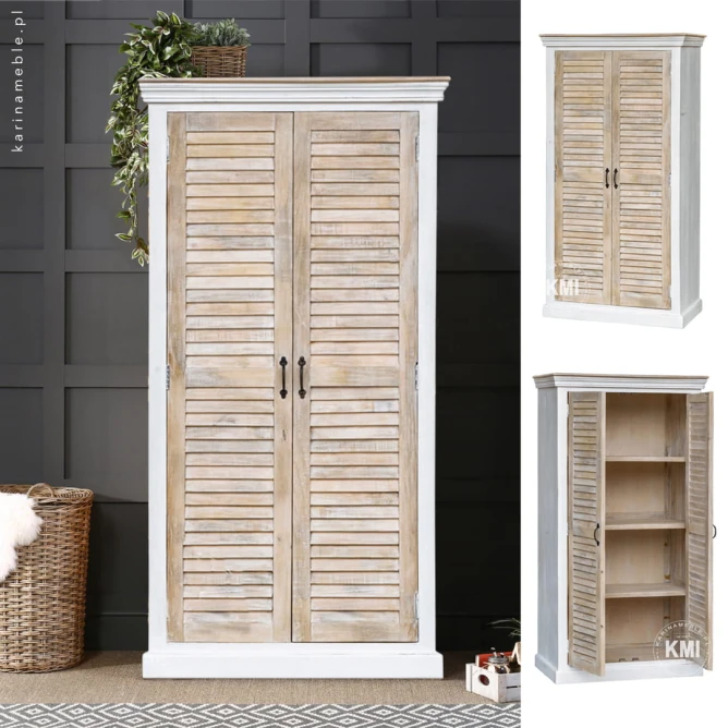 meble drewniane szafa HAMPTON ISLAND vintage bielona
