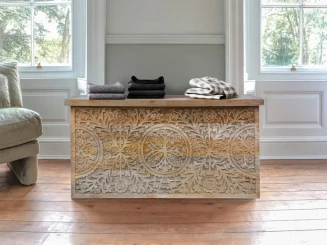 Rzeźbiona Skrzynia Orientalna 83 cm | Meble Boho z Litego Drewna Mango