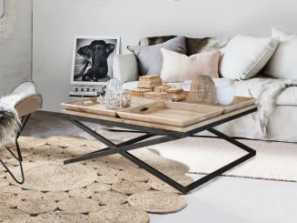 Loftowy Stolik Tray Table z Litego Drewna i Metalu | Meble Industrialne