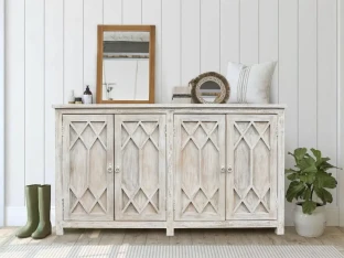 Meble Hampton | Wąska Komoda Drewniana 162 cm Mango Bielone