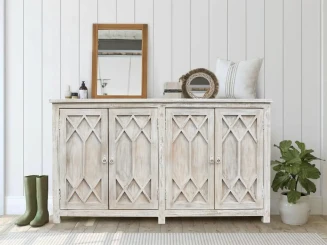 Meble Hampton | Wąska Komoda Drewniana 162 cm Mango Bielone