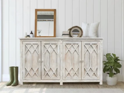 Meble Hampton | Wąska Komoda Drewniana 162 cm Mango Bielone