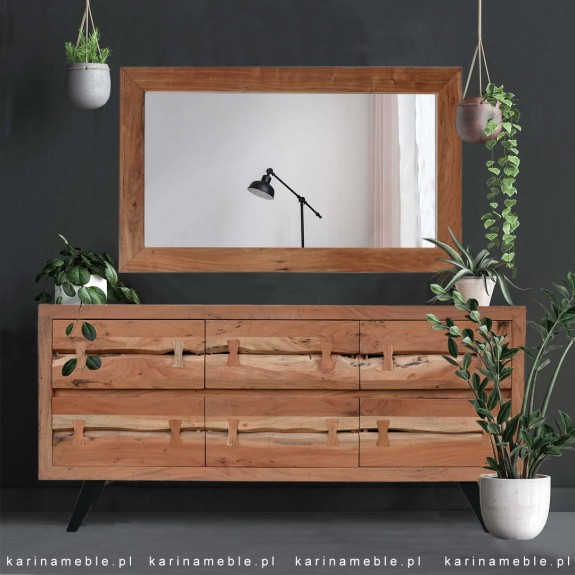 loftowa komoda Organic w naturalnym odcieniu drewna z 6 szufladami na metalowych nogach jako stylowy mebel do wnętrz