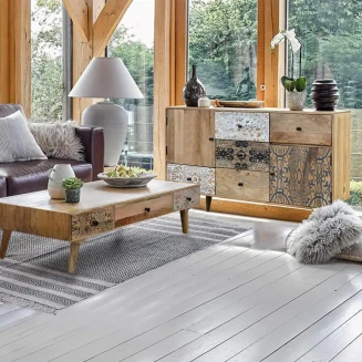 Stolik Kawowy Qumin 120x60 cm z Szufladami | Scandi Boho Mango