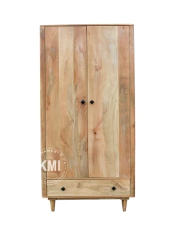 dwudrzwiowa szafa drewniana BohoWood 88cm z szufladą styl boho mango