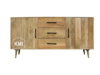 komoda 180cm geometryczna drewno mango 3 szuflady i 2 szafki